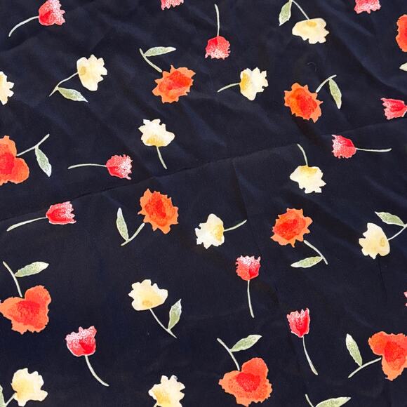 Silky Scarf Black & Multicolor floral neckerchief red green yellow small square - Picture 3 of 6